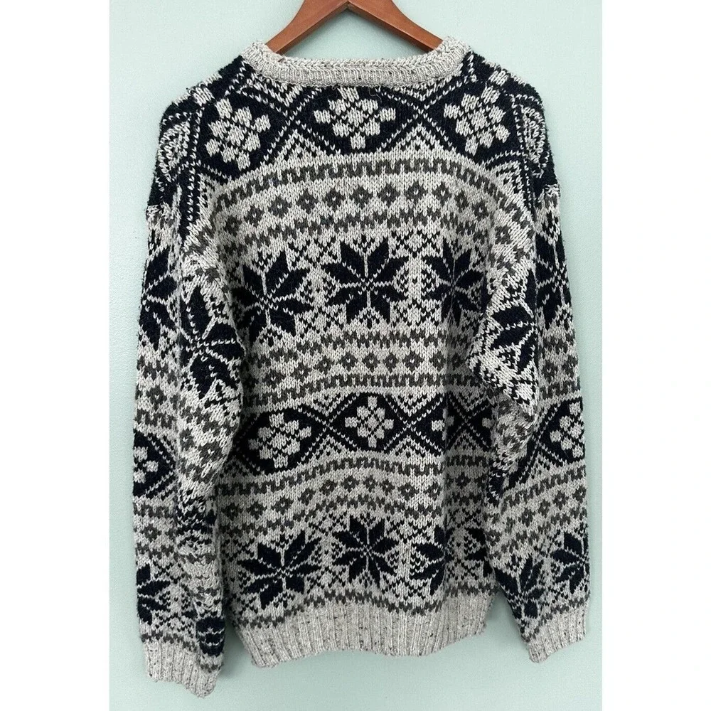 Vtg 90’s Mens Sweater Snowflake Wool Chunky Knit Sz L Nordic Fairisle Ic…​​​
